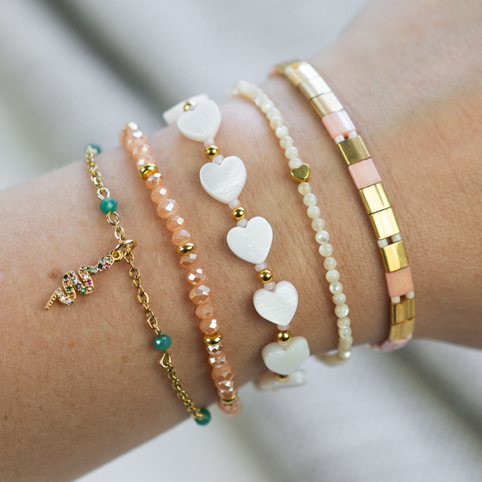 Armbanden Setje met Zoetwater Parel Hartjes Kralen Inspi450