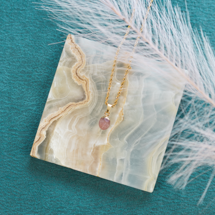 Natural Strawberry Quartz Electroplate Gemstone Charm 14x8x5mm