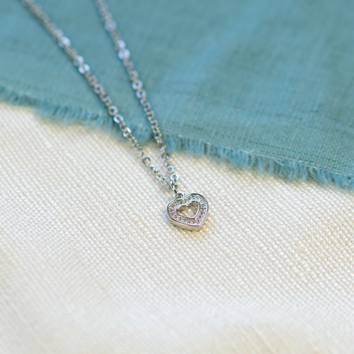 Luxurious Brass Charm Silver with Zirconia 13x11mm Heart