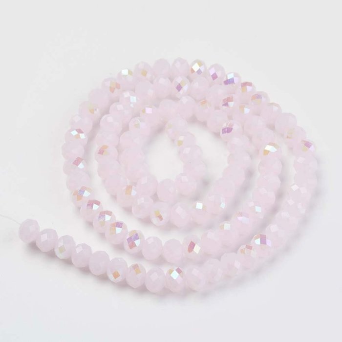 195* Facet Glaskralen Licht Roze Shine 4x3mm, 120 stuks