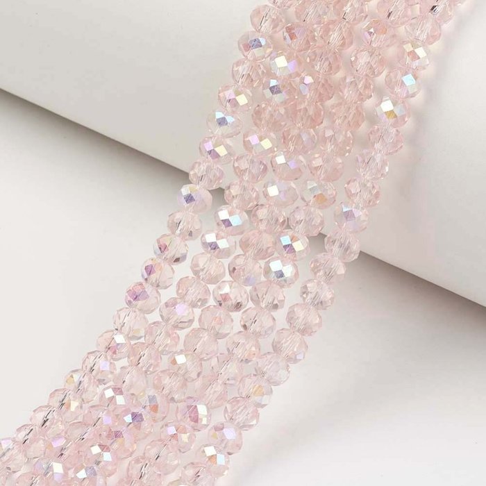 140* Facet Glaskralen Licht Roze Shine 4x3mm, 120 stuks