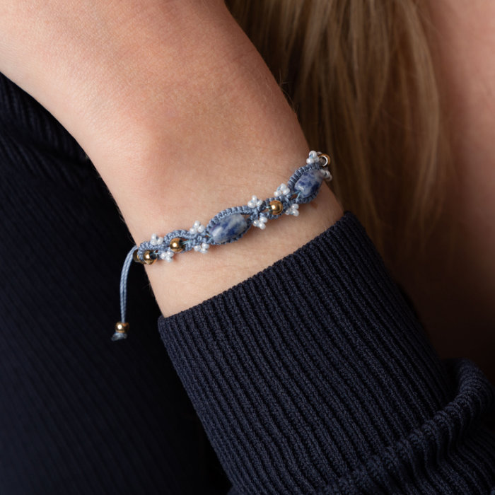 Armband Knopen Macramestijl S-lon Draad + Edelstenen Inspi444