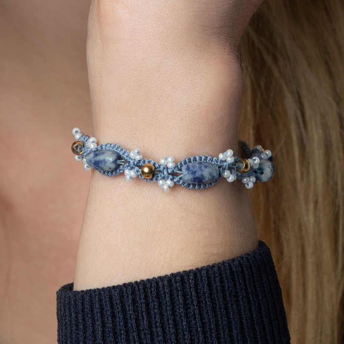 Armband Knopen Macramestijl S-lon Draad + Edelstenen Inspi444