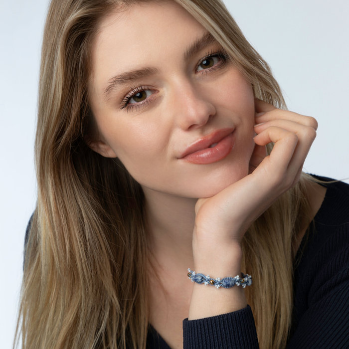 Armband Knopen Macramestijl S-lon Draad + Edelstenen Inspi444