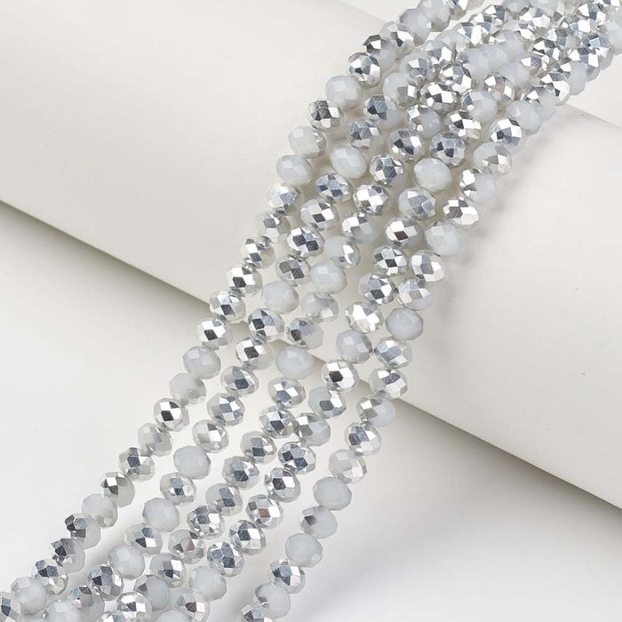 185* Facet Glaskralen Grijs Zilver Shine 4x3mm, 120 stuks