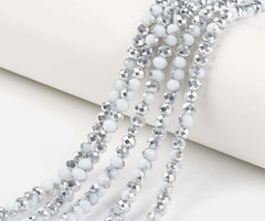 Faceted Beads White Silver Shine 6x5mm, 85 pieces