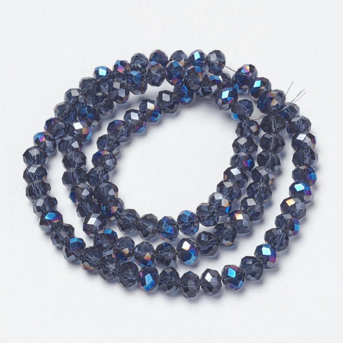 138* Faceted Beads Anthracite Blue Shine 6x5mm, 80 pieces