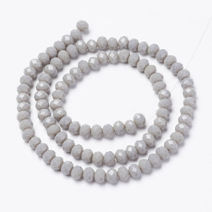 168* Faceted Glassbeads Gray 8x6mm, 65 pieces
