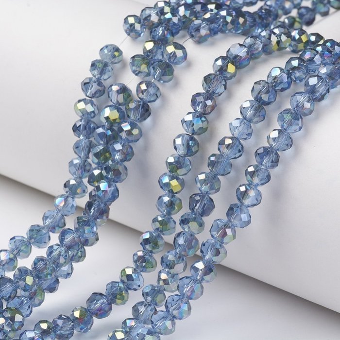 176* Faceted Glassbeads Grey Blue Shine 6x5mm, 85 pieces