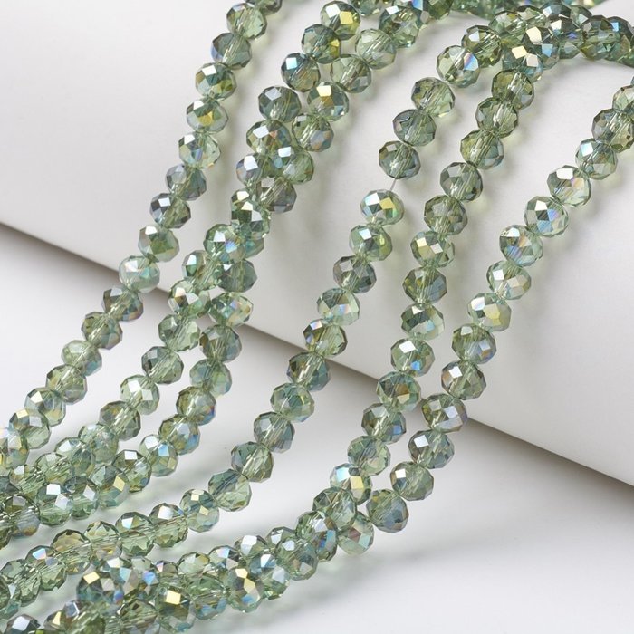 177* Faceted Glassbeads Olive Green Shine 6x5mm, 85 pieces