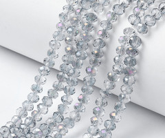 Faceted Glassbeads Grey Rainbow Shine 6x5mm, 85 pieces