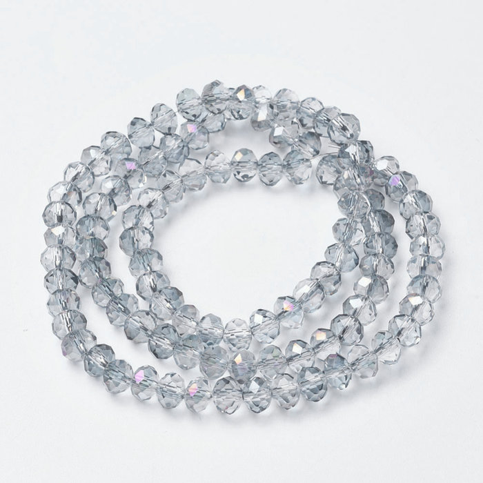 179* Facet Glaskralen Grijs Rainbow Shine 6x5mm, 85 stuks