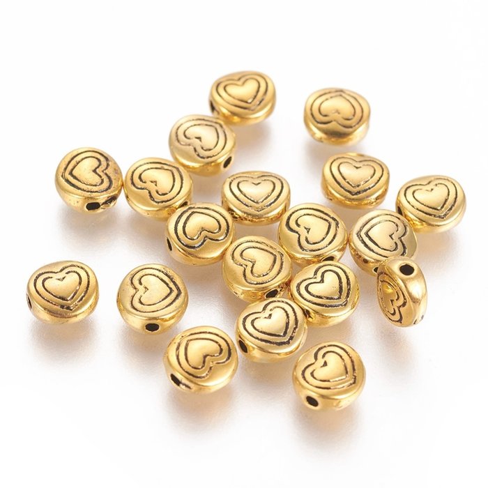 Tibetaanse Spacer Beads Hartje 6mm Gold Plated Nikkelvrij, 20 stuks