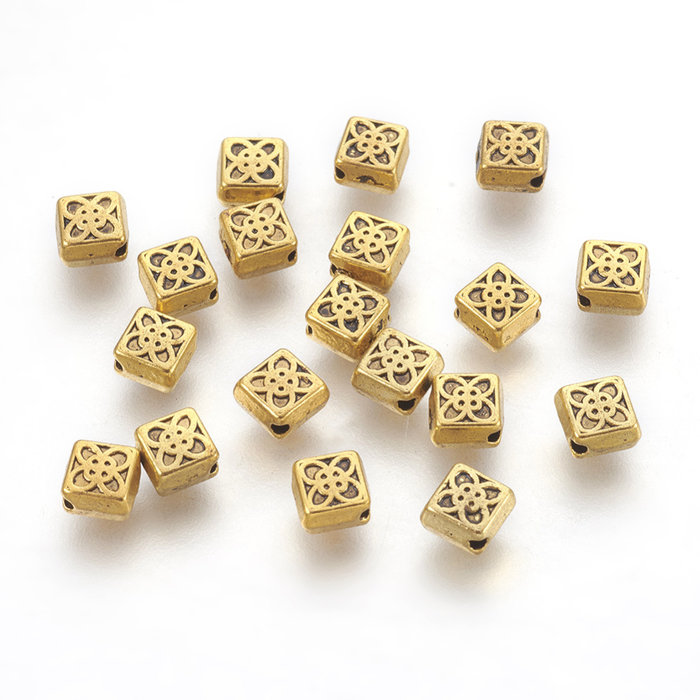 Tibetan Spacer Beads Square Flower 6mm Gold Plated Nickel Free, 20 pieces