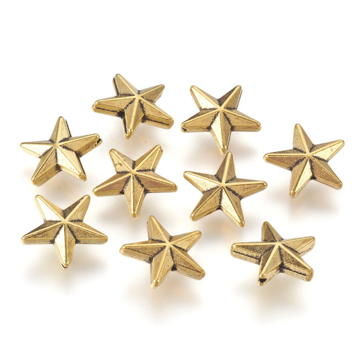 Tibetan Spacer Beads Star 12mm Gold Plated Nickel Free, 10 pieces