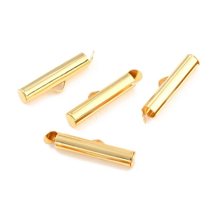 Stainless Steel Eindkapje Gold Plated voor Weefarmbandjes 20x4mm, 6 stuks