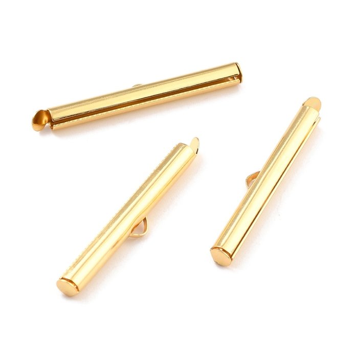 Stainless Steel Eindkapje Gold Plated voor Weefarmbandjes 35x4mm, 6 stuks