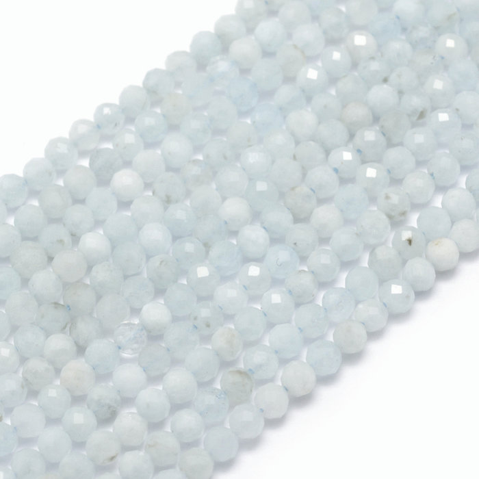 Natural Aquamarijn Edelsteen Facetkralen 3mm, streng 39cm, 108 stuks