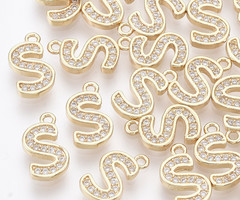 Initial Bedel met Zirkonia Steentjes 10x8.5mm Letter S
