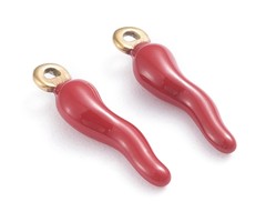 Stainless Steel Cornicello Horn Charm Red 17.5x4.5mm
