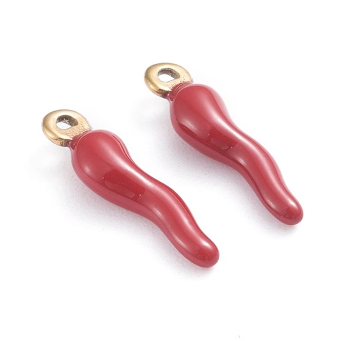 Stainless Steel Cornicello Horn Charm Red 17.5x4.5mm
