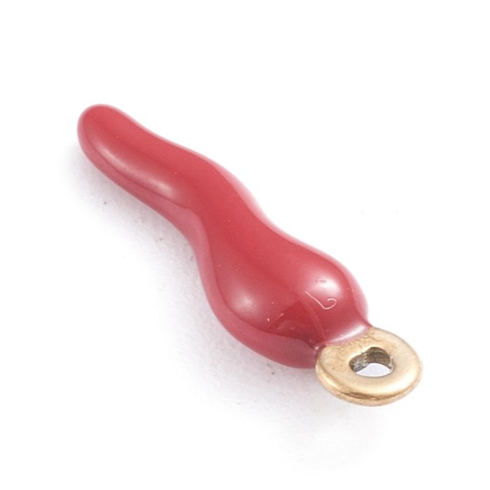 Stainless Steel Cornicello Hoorn Bedel Rood 17.5x4.5mm