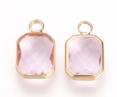 Crystal Glass Charm Rectangle Light Purple 14x8x3mm