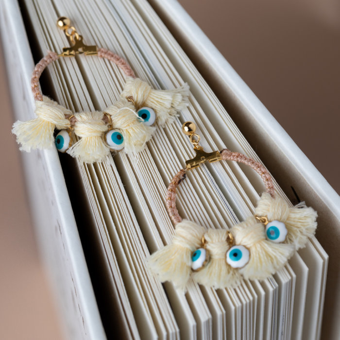 Bedel met Oog Wit met Turkoois 9x7mm, 5 stuks