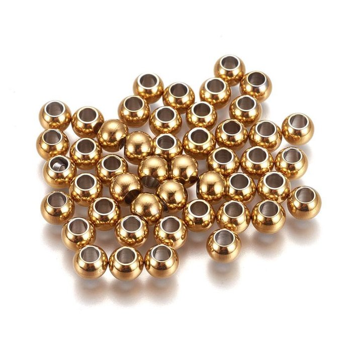 20 stuks Stainless Steel Spacer Beads Kralen Gold Plated 6x5mm, rijggat 2.5mm - A32