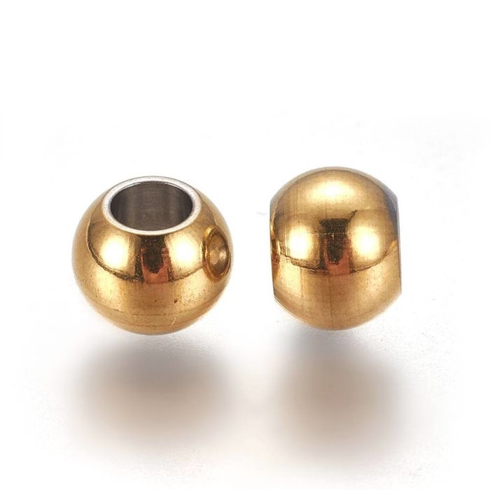 20 stuks Stainless Steel Spacer Beads Kralen Gold Plated 6x5mm, rijggat 2.5mm - A32