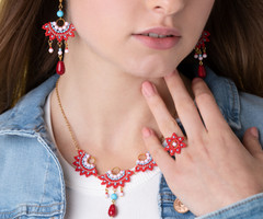 How to Make Fan Earrings and Necklace + Ring with Beads