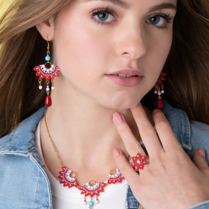 Waaier Oorbellen en Ketting + Ring Maken met Kralen Inspi465