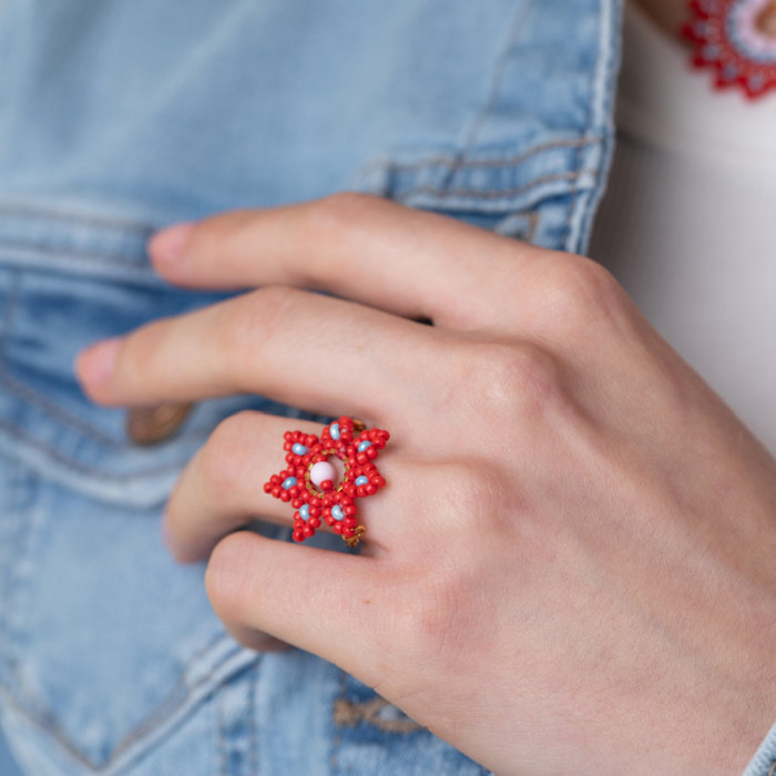 Bloem Ring met Miyuki Rocailles maken Inspi466