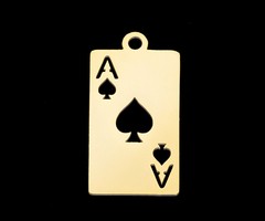 Stainless Steel Charm Playing Card Ace 19x10mm Gold Plated