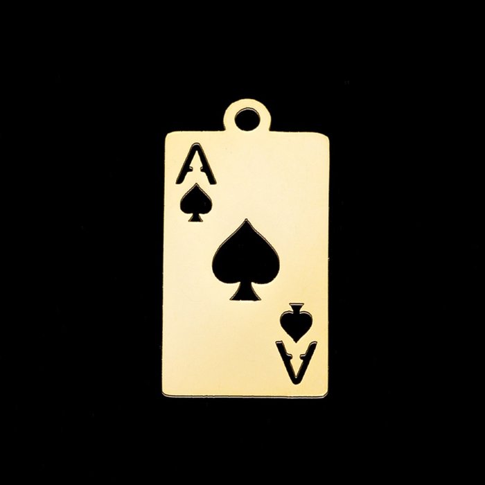 Stainless Steel Charm Playing Card Ace 19x10mm Gold Plated