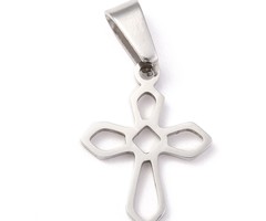 Stainless Steel Charm Cross Silver 19x15mm