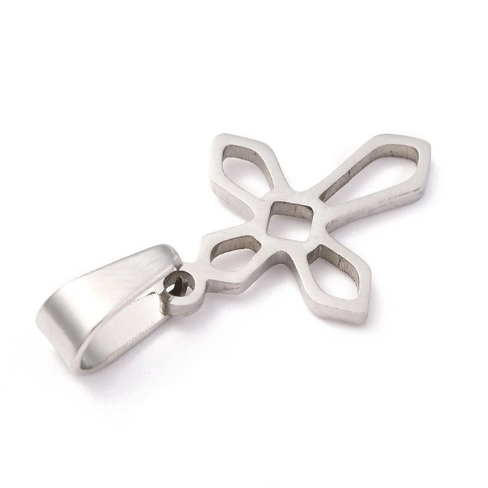 Stainless Steel Charm Cross Silver 19x15mm