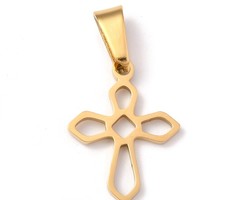 Stainless Steel Charm Cross Gold Plated 19x15mm