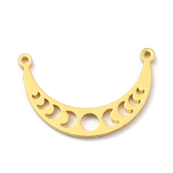Stainless Steel Connector Moon Phases Gold Plated 14x21.5mm