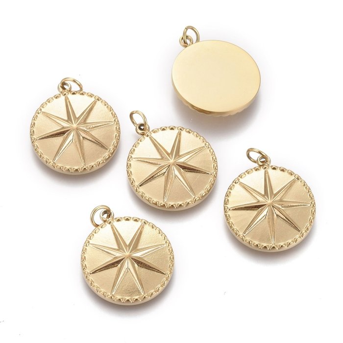 Stainless Steel Charm with Star Gold Plated 17.5x15mm