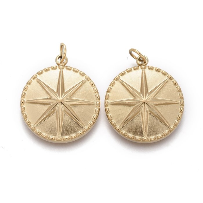 Stainless Steel Charm with Star Gold Plated 17.5x15mm