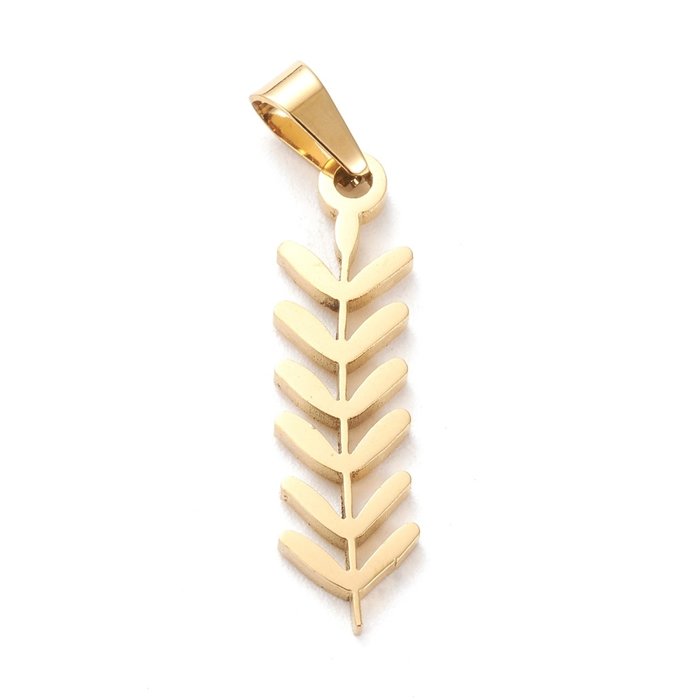Stainless Steel Charm Feather Gold Plated 25.5x7mm
