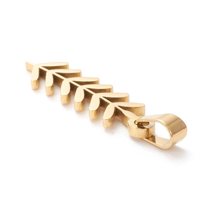 Stainless Steel Charm Feather Gold Plated 25.5x7mm