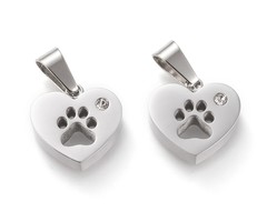 Stainless Steel Bedel Hondenpootje Zilver met Strass 13.5x14mm