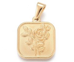 Stainless Steel Bedel Vierkant met Roos Gold Plated 20.5x17.5mm