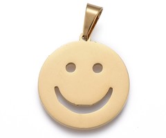 Stainless Steel Charm Smiley Gold Plated 18x17mm