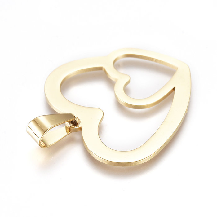 Stainless Steel Bedel Dubbel Hart Gold Plated 31x33mm