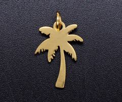 Stainless Steel Charm Palm Tree Gold Plated 17x12.5mm