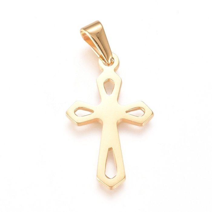 Stainless Steel Charm Cross Gold Plated 28x16.5mm