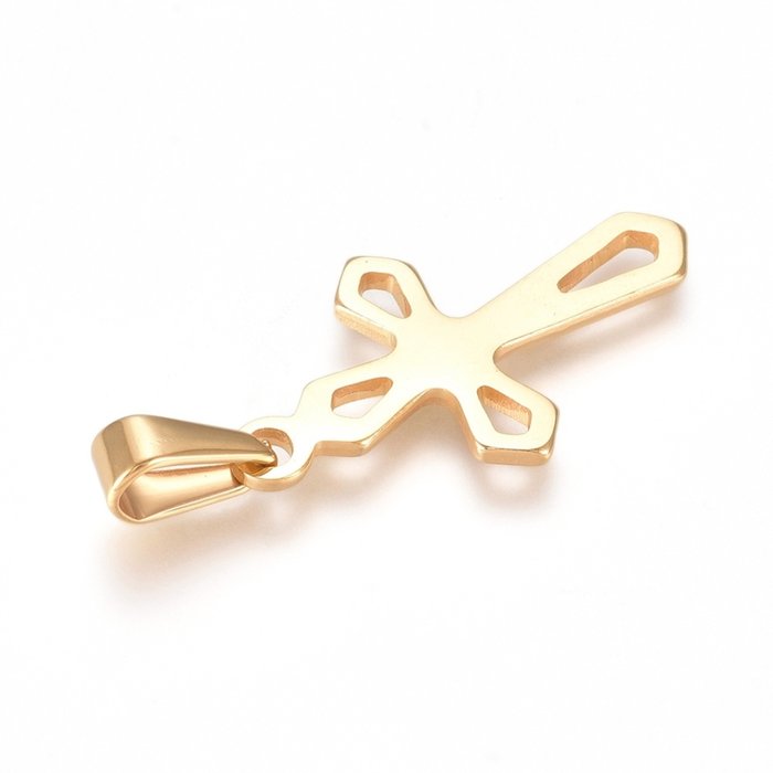 Stainless Steel Charm Cross Gold Plated 28x16.5mm